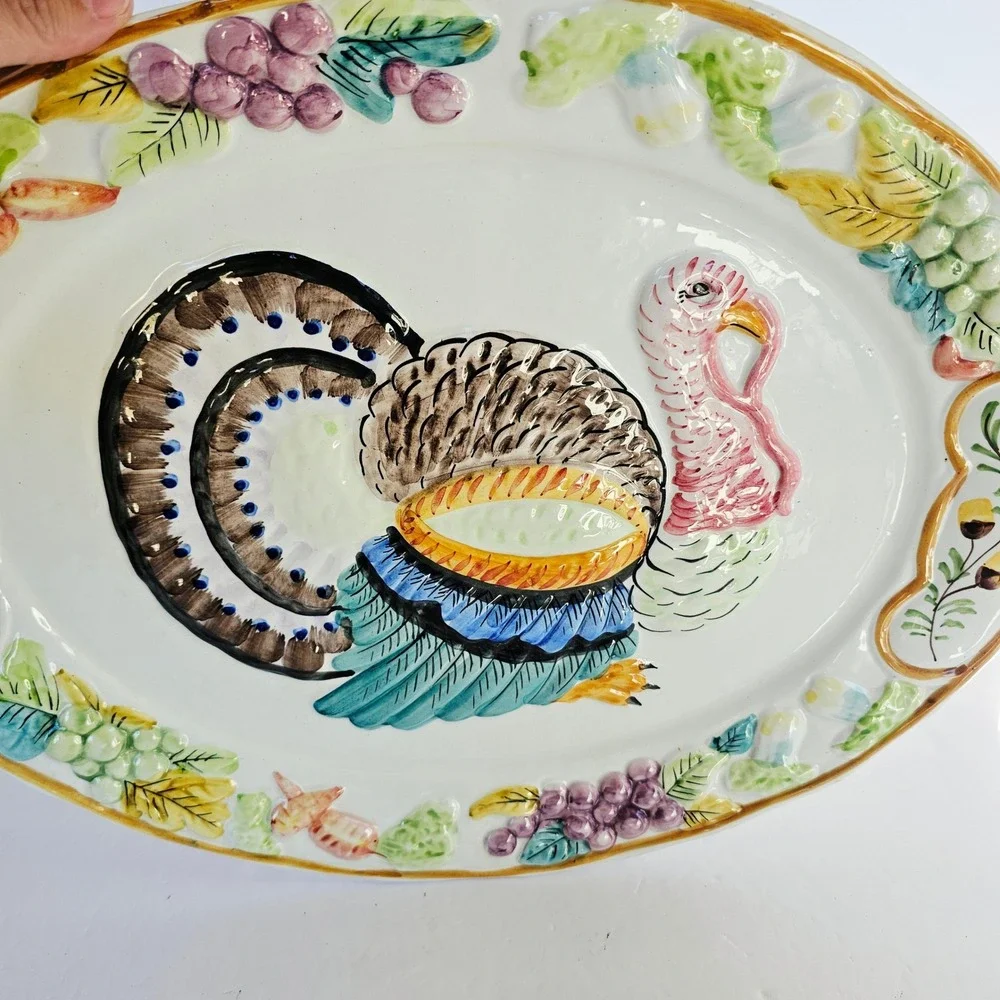 Vintage Nasco Italy Turkey Platter Hand Painted Ceramic Harvest Thanksgiving 20